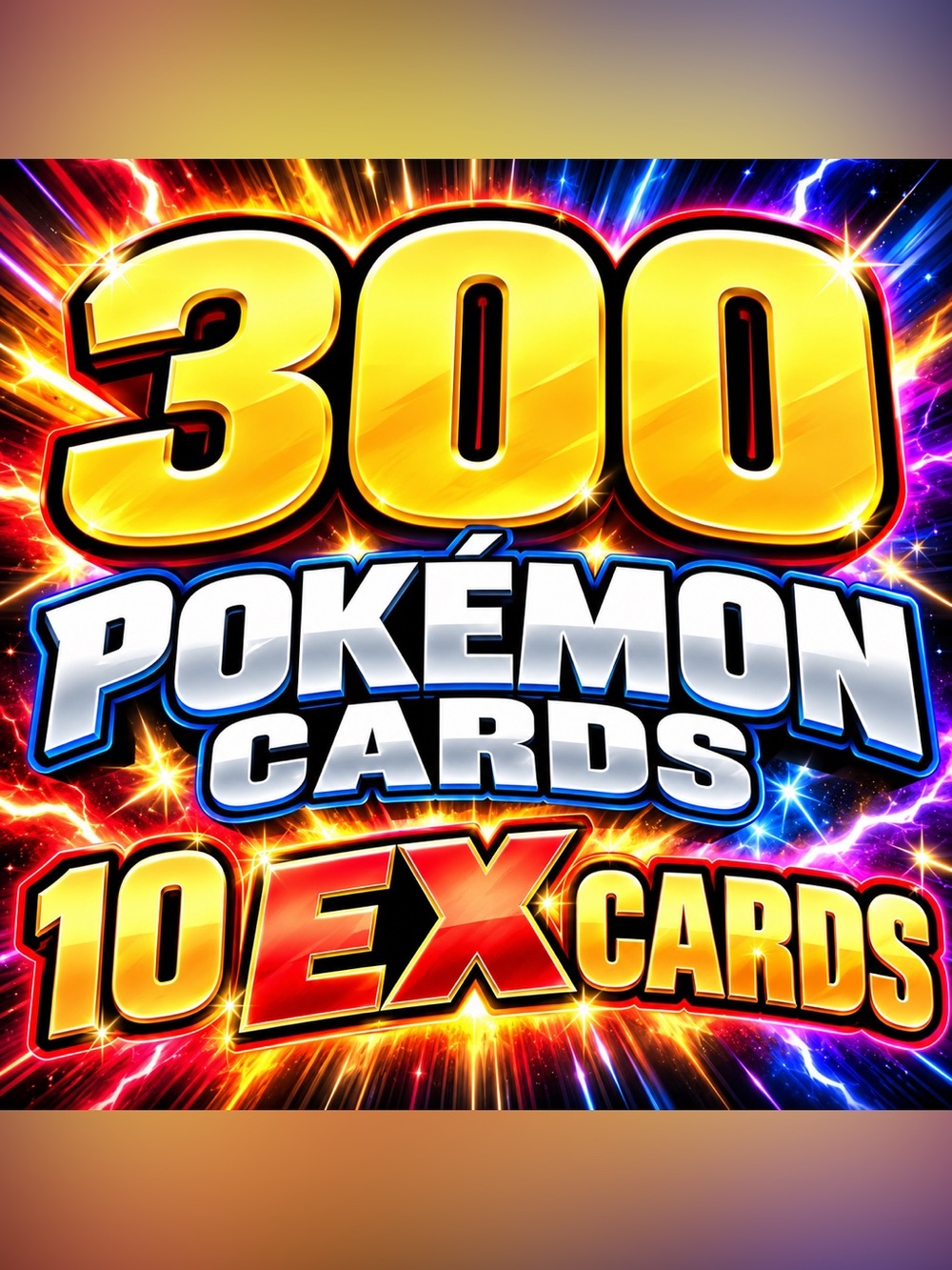 Pokémon Card Lot 300 Cards + 10 EX Cards | HUGE Random Bulk Collection